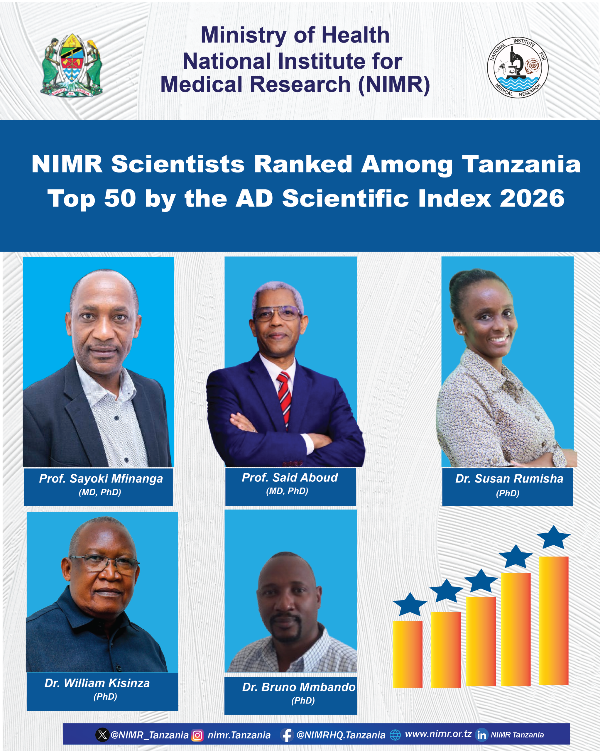 NIMR Scientists Ranked Among Tanzania Top 50 by the AD Scientific Index 2026