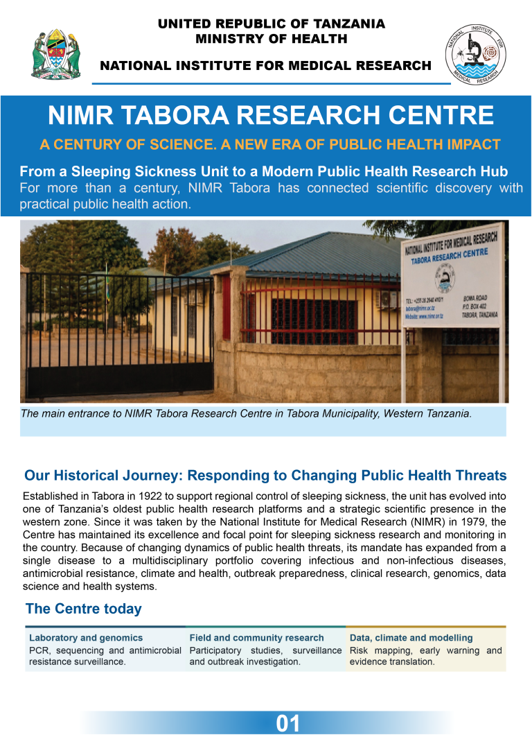 NIMR TABORA RESEARCH CENTRE A CENTURY OF SCIENCE: A NEW ERA OF PUBLIC HEALTH IMPACT